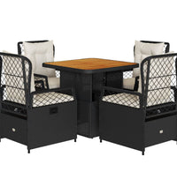 5-tlg. Garten-Essgruppe mit Kissen Schwarz Poly Rattan