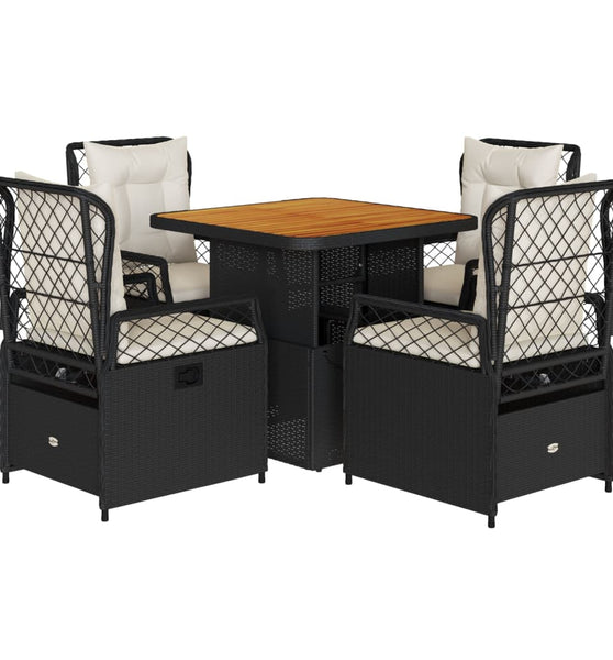 5-tlg. Garten-Essgruppe mit Kissen Schwarz Poly Rattan