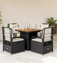 5-tlg. Garten-Essgruppe mit Kissen Schwarz Poly Rattan