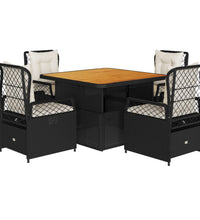 5-tlg. Garten-Essgruppe mit Kissen Schwarz Poly Rattan
