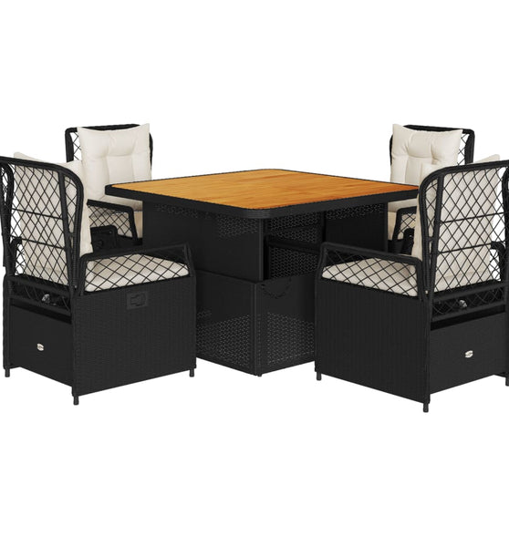 5-tlg. Garten-Essgruppe mit Kissen Schwarz Poly Rattan