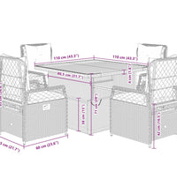 5-tlg. Garten-Essgruppe mit Kissen Schwarz Poly Rattan