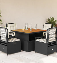 5-tlg. Garten-Essgruppe mit Kissen Schwarz Poly Rattan