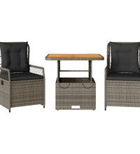3-tlg. Garten-Essgruppe mit Kissen Grau Poly Rattan