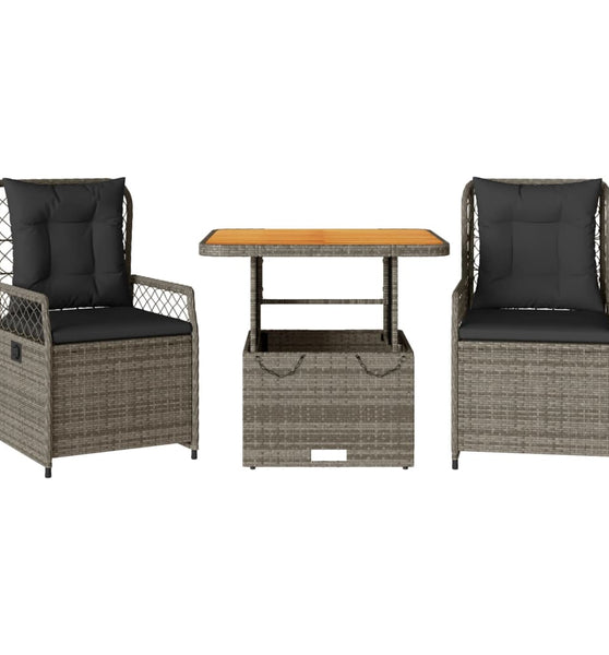 3-tlg. Garten-Essgruppe mit Kissen Grau Poly Rattan