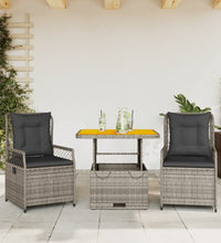 3-tlg. Garten-Essgruppe mit Kissen Grau Poly Rattan