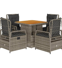 5-tlg. Garten-Essgruppe mit Kissen Grau Poly Rattan