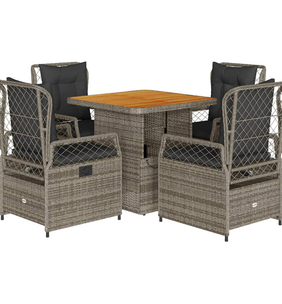 5-tlg. Garten-Essgruppe mit Kissen Grau Poly Rattan