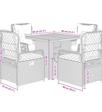 5-tlg. Garten-Essgruppe mit Kissen Grau Poly Rattan