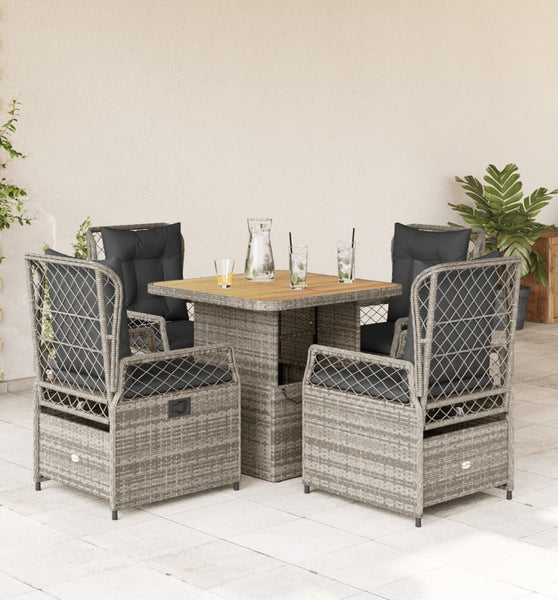 5-tlg. Garten-Essgruppe mit Kissen Grau Poly Rattan