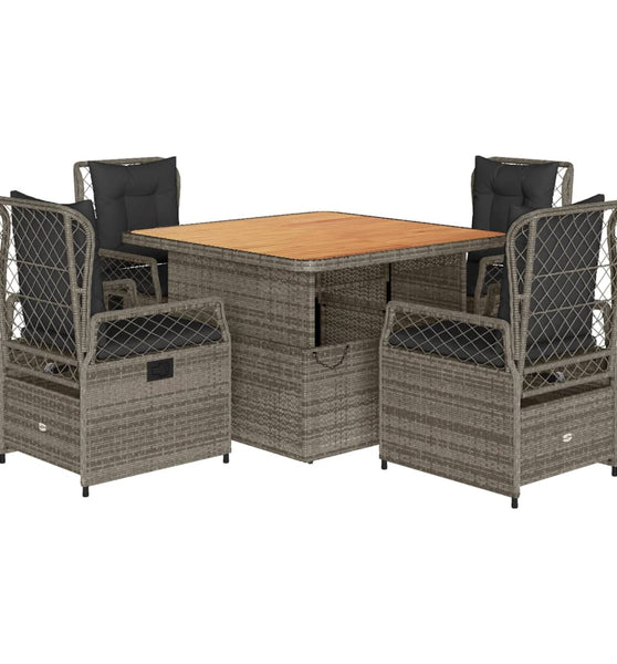 5-tlg. Garten-Essgruppe mit Kissen Grau Poly Rattan