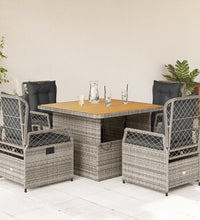 5-tlg. Garten-Essgruppe mit Kissen Grau Poly Rattan