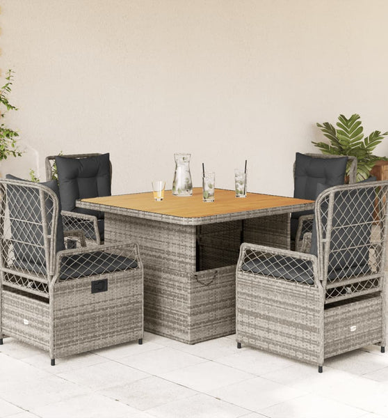 5-tlg. Garten-Essgruppe mit Kissen Grau Poly Rattan