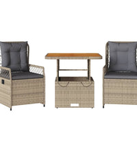 3-tlg. Garten-Essgruppe mit Kissen Beige Poly Rattan
