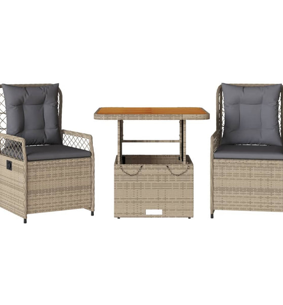 3-tlg. Garten-Essgruppe mit Kissen Beige Poly Rattan