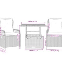 3-tlg. Garten-Essgruppe mit Kissen Beige Poly Rattan