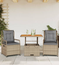 3-tlg. Garten-Essgruppe mit Kissen Beige Poly Rattan
