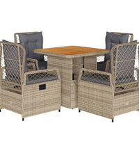 5-tlg. Garten-Essgruppe mit Kissen Beige Poly Rattan