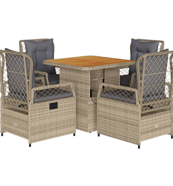 5-tlg. Garten-Essgruppe mit Kissen Beige Poly Rattan