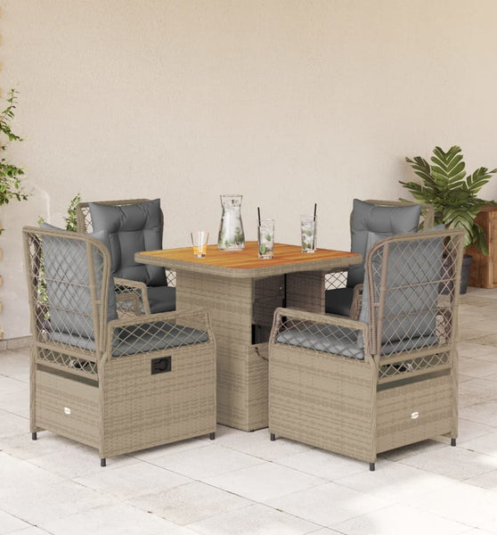 5-tlg. Garten-Essgruppe mit Kissen Beige Poly Rattan