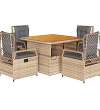5-tlg. Garten-Essgruppe mit Kissen Beige Poly Rattan