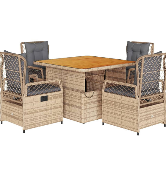 5-tlg. Garten-Essgruppe mit Kissen Beige Poly Rattan