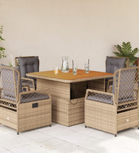 5-tlg. Garten-Essgruppe mit Kissen Beige Poly Rattan