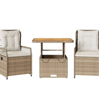 3-tlg. Garten-Essgruppe mit Kissen Beige Poly Rattan