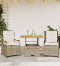 3-tlg. Garten-Essgruppe mit Kissen Beige Poly Rattan