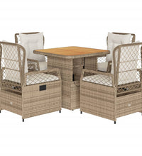 5-tlg. Garten-Essgruppe mit Kissen Beige Poly Rattan
