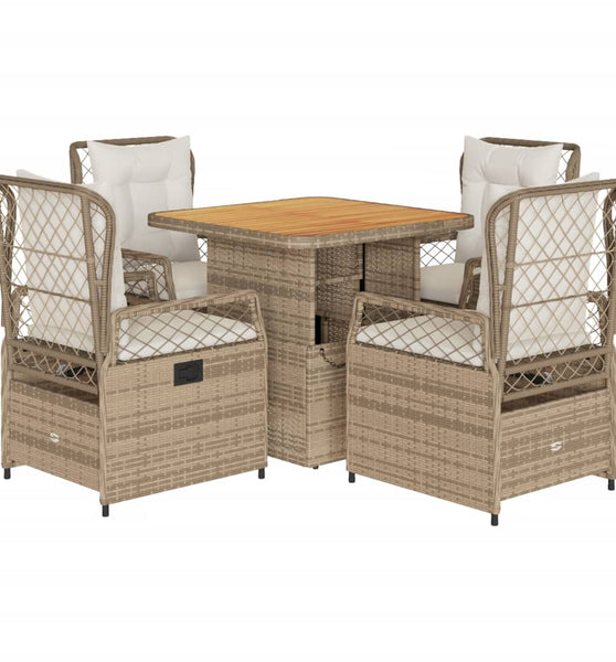 5-tlg. Garten-Essgruppe mit Kissen Beige Poly Rattan