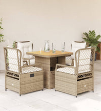 5-tlg. Garten-Essgruppe mit Kissen Beige Poly Rattan