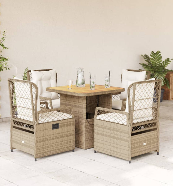 5-tlg. Garten-Essgruppe mit Kissen Beige Poly Rattan