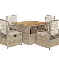 5-tlg. Garten-Essgruppe mit Kissen Beige Poly Rattan