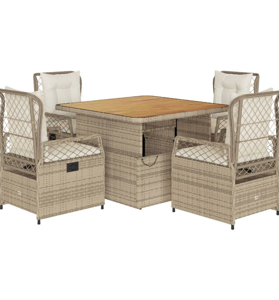 5-tlg. Garten-Essgruppe mit Kissen Beige Poly Rattan