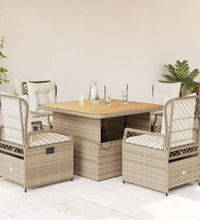 5-tlg. Garten-Essgruppe mit Kissen Beige Poly Rattan