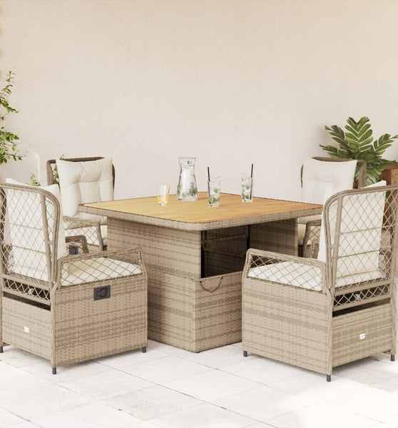 5-tlg. Garten-Essgruppe mit Kissen Beige Poly Rattan
