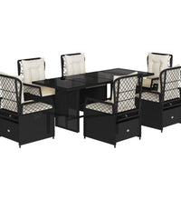 7-tlg. Garten-Essgruppe mit Kissen Schwarz Poly Rattan