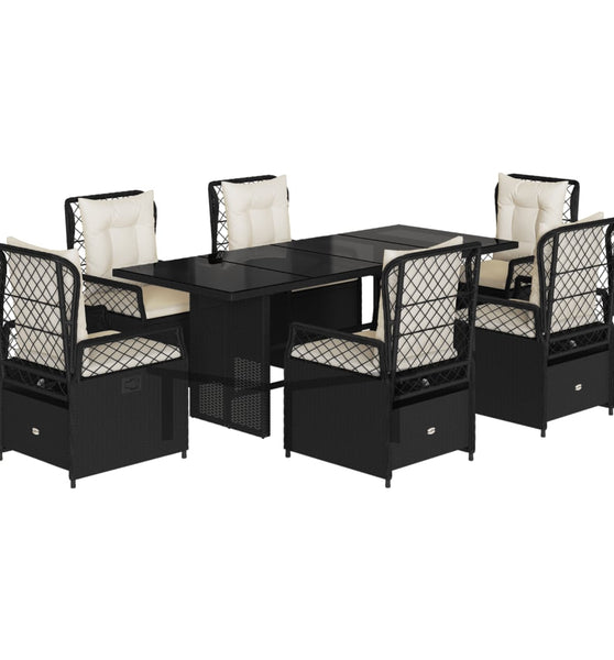 7-tlg. Garten-Essgruppe mit Kissen Schwarz Poly Rattan