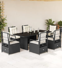 7-tlg. Garten-Essgruppe mit Kissen Schwarz Poly Rattan