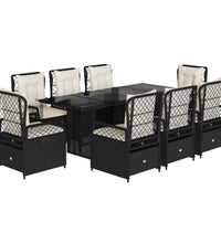 9-tlg. Garten-Essgruppe mit Kissen Schwarz Poly Rattan