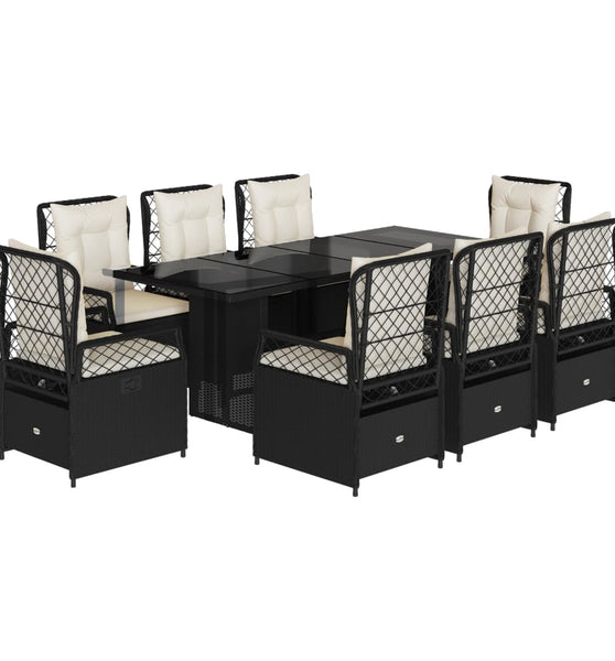 9-tlg. Garten-Essgruppe mit Kissen Schwarz Poly Rattan