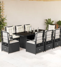 9-tlg. Garten-Essgruppe mit Kissen Schwarz Poly Rattan