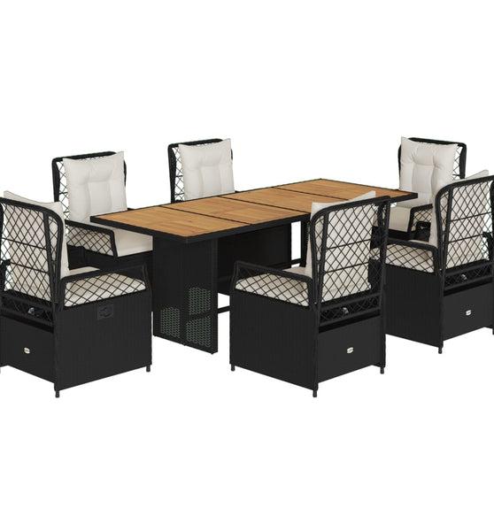 7-tlg. Garten-Essgruppe mit Kissen Schwarz Poly Rattan