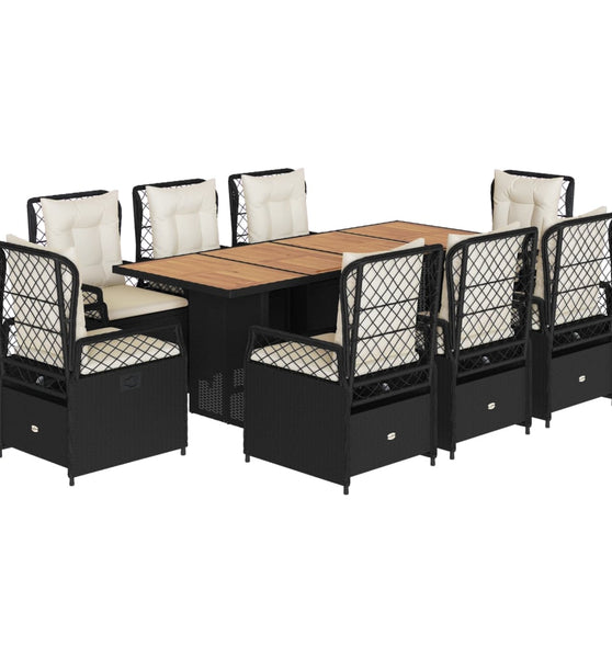 9-tlg. Garten-Essgruppe mit Kissen Schwarz Poly Rattan