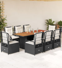 9-tlg. Garten-Essgruppe mit Kissen Schwarz Poly Rattan