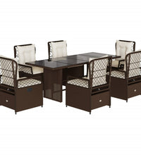 7-tlg. Garten-Essgruppe mit Kissen Braun Poly Rattan