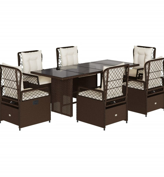 7-tlg. Garten-Essgruppe mit Kissen Braun Poly Rattan