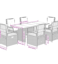 7-tlg. Garten-Essgruppe mit Kissen Braun Poly Rattan