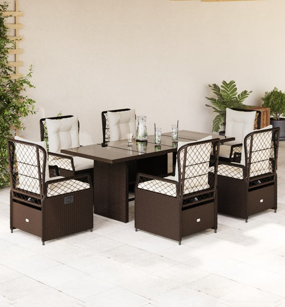 7-tlg. Garten-Essgruppe mit Kissen Braun Poly Rattan